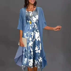Spring and Autumn Fashion Elegant Chiffon Dress Two-Piece Set Casual Womenswear