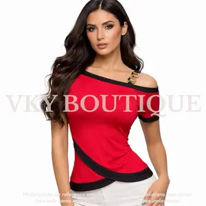 One-Shoulder Contrast Trim Asymmetrical Top