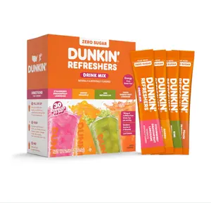 Dunkin’ Refreshers Singles To Go! Powdered drink mix packets, 30 Ct Variety Pack, 30 Single serve Packets per Box (30 servings), Energy from Green Tea, aspartame-free, no synthetic colors, naturally and artificially flavored, just add water