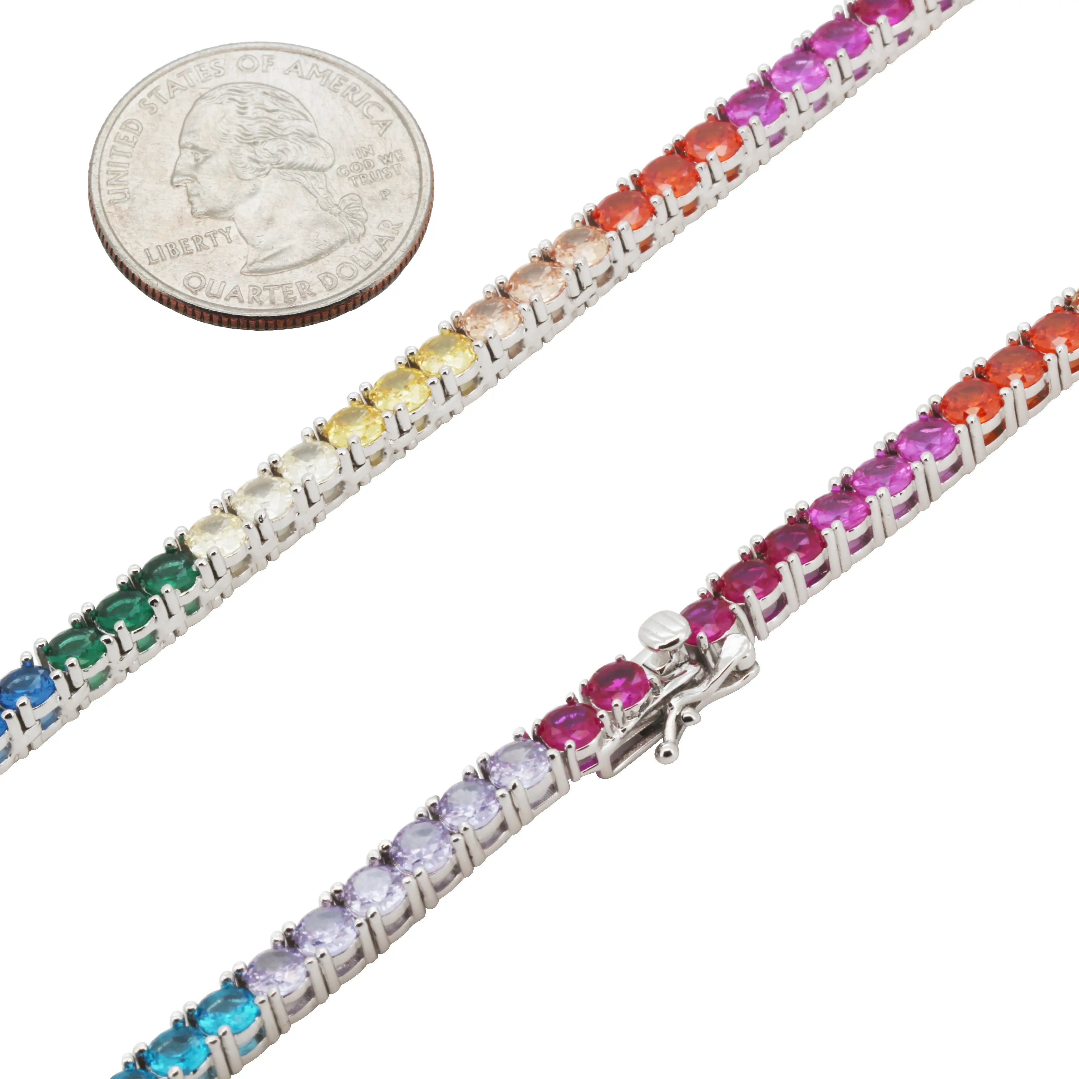14k White Gold Plated AAA Cubic Zirconia 4mm Rainbow Tennis Chain Necklace Bracelet 7.5”-24”