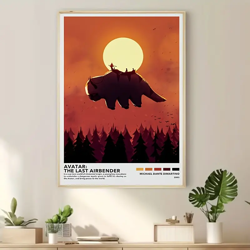 Avatar: The Last Airbender Artistic Character-Based Silhouettes Vintage Canvas Print - Unframed Cartoon Wall Art, Retro Sunset Design, Living Room Decor