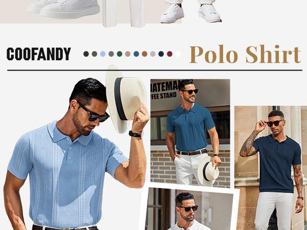COOFANDY Mens Knit Polo Shirts Short Sleeve Collared Golf Shirt Hollow Out Textured T-Shirt Summer Fashion Tops