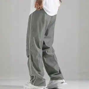Striped Drawstring Pants with Double-Breasted Placket — Street Style Casual Trousers