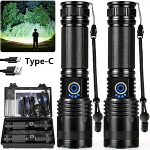 2 Pack Rechargeable Flashlights High Lumens, 990000LM Super Bright LED Flashlight, Adjustable Powerful Flash Light with 5 Modes & USB Cable, Waterproof Handheld Flashlight for Home Camping Outdoor