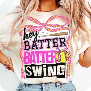 Retro Softball Batter Shirt, Game Day Sports Mom Graphic Tee, Softball Season Casual Style, Soft Cotton, Made In USA, For Youth & Adult