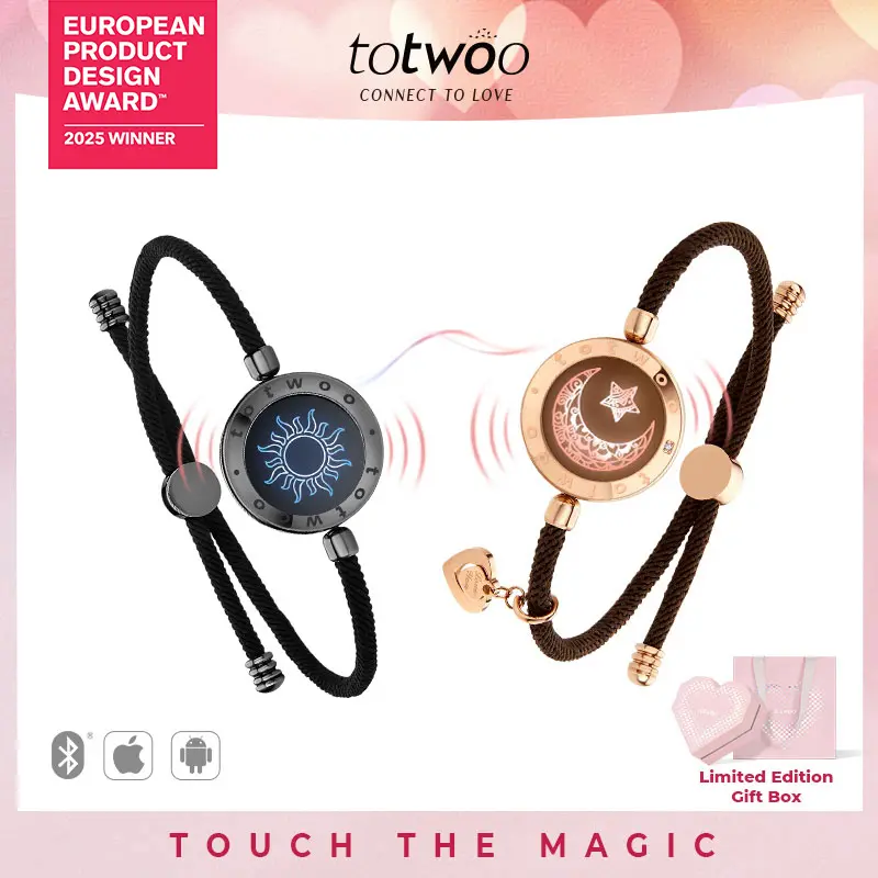 totwoo Long Distance Touch Bracelets with Sun-Moon Functionality - Romantic Couple Connecting Jewelry, Women's Gifts, Birthday Gifts for BF, Womens Gifts