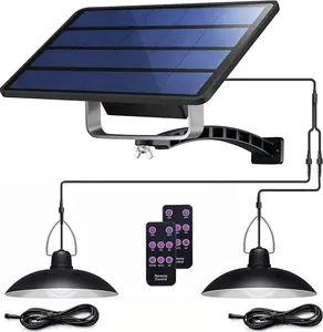 Solar Pendant Lights Upgraded Double Bulb Lights IP65 Waterproof Dusk to Dawn Auto Lamp with Remote Controller for Outdoor Shed Barn(Dual Lamp) Yard Lighting