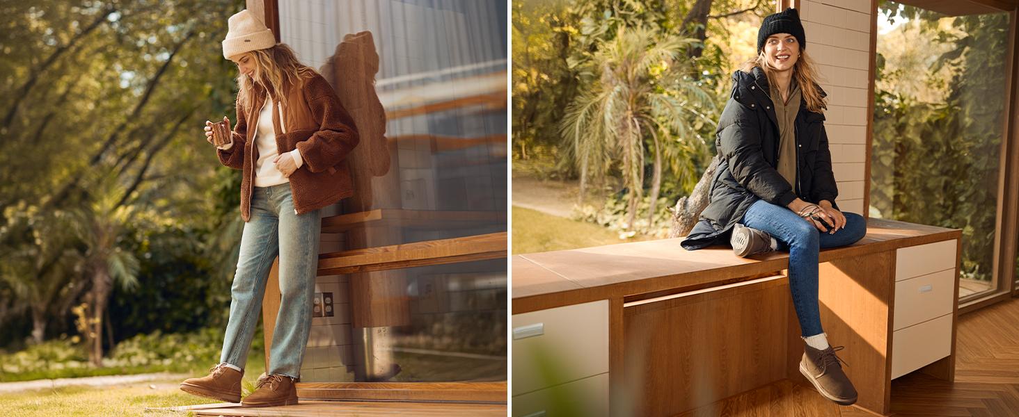 Dream Pairs FuzzyGo Lace-Up Ankle Winter Booties – Genuine Suede, Faux-Fur Snow Collar, Warm Cushion