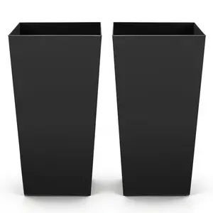 VEVOR Tall Planters Set of 2, 30 Inch Large Outdoor Taper Planters for Outdoor Indoor Plants, Front Porch Plastic Modern Flower Pots with Casters, Inner Pot & Drainage Holes for Patio, Garden, Black