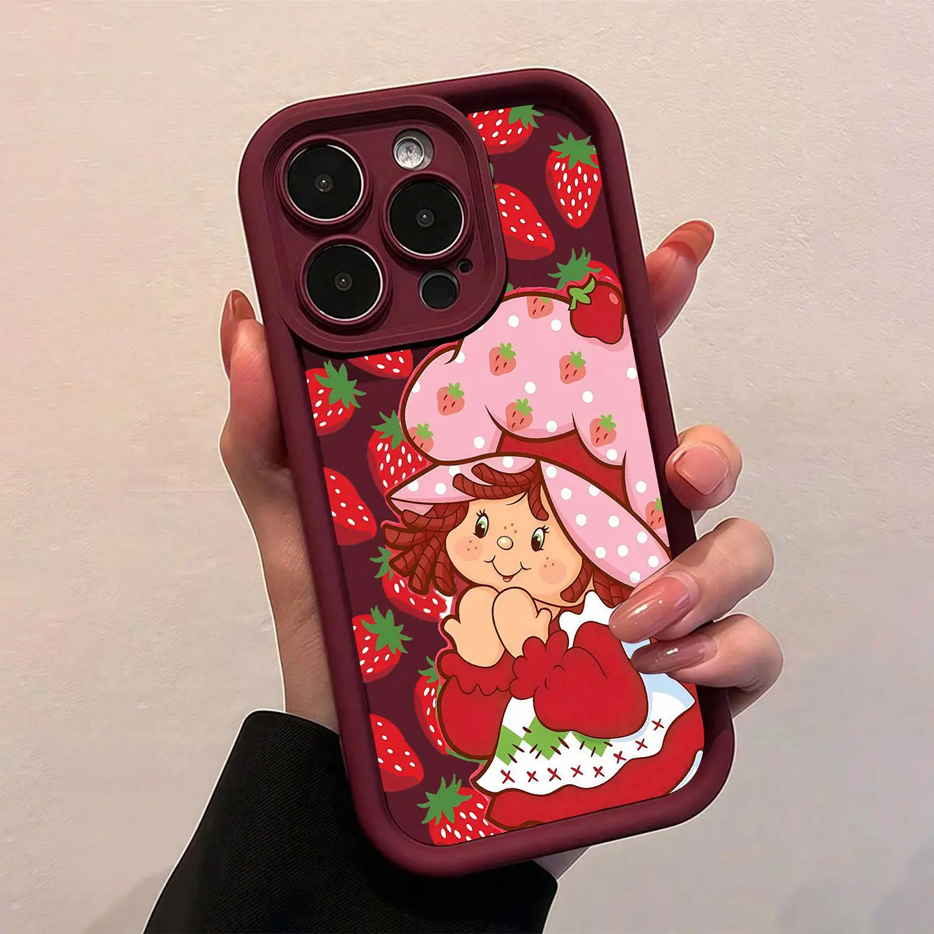 Retro Pink Strawberry Shortcake Pattern Smartphone Case for iPhone 13-17 Pro Max, TPU Casing with Full Coverage, Drop-Proof Shockproof Durable Accessory, Teen Girl Cute Birthday Gift