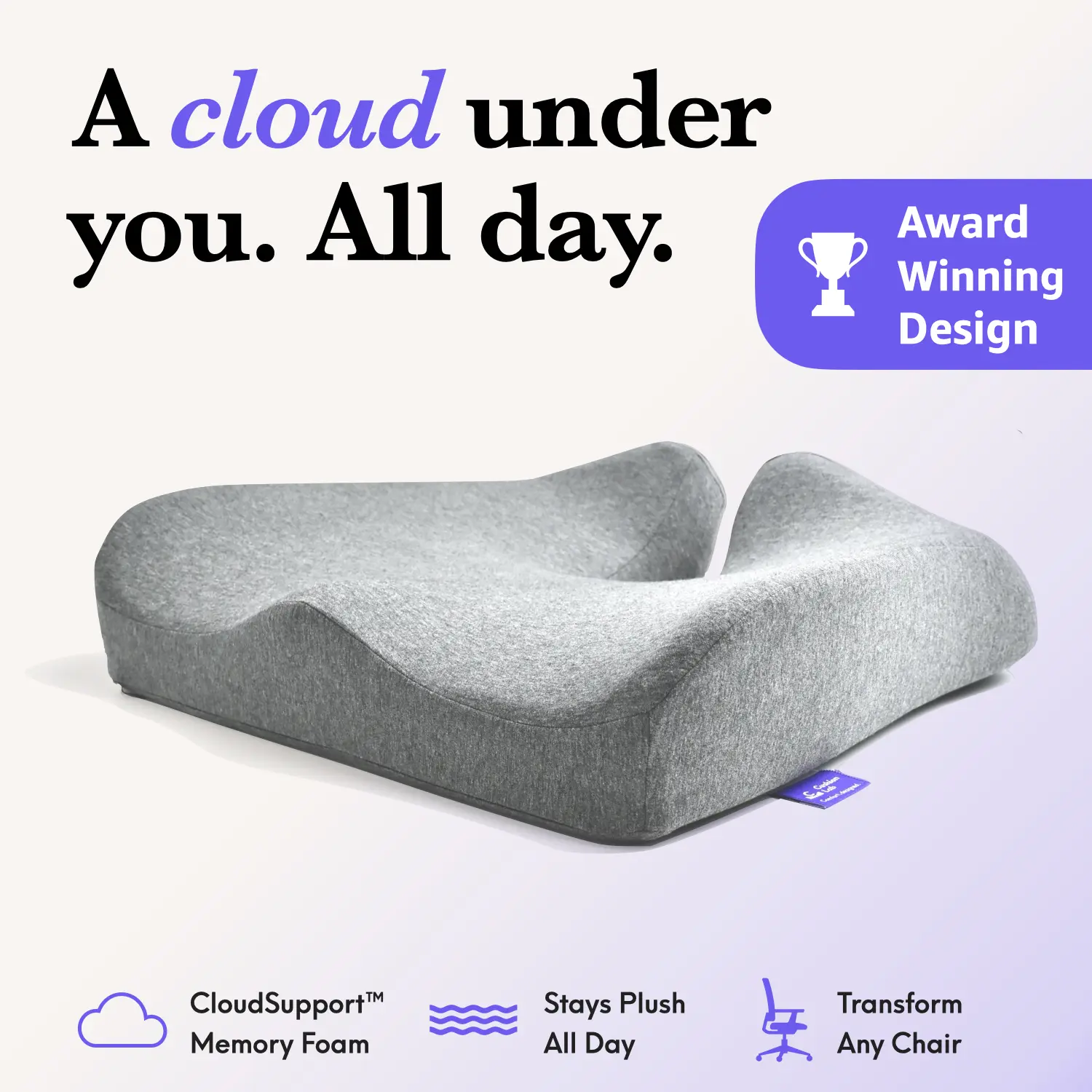 Cushion Lab | Cloud Cradle Seat Cushion — Sit Softly, Anywhere You Sit — Memory Foam Cushion for Office Chair, Car & Home