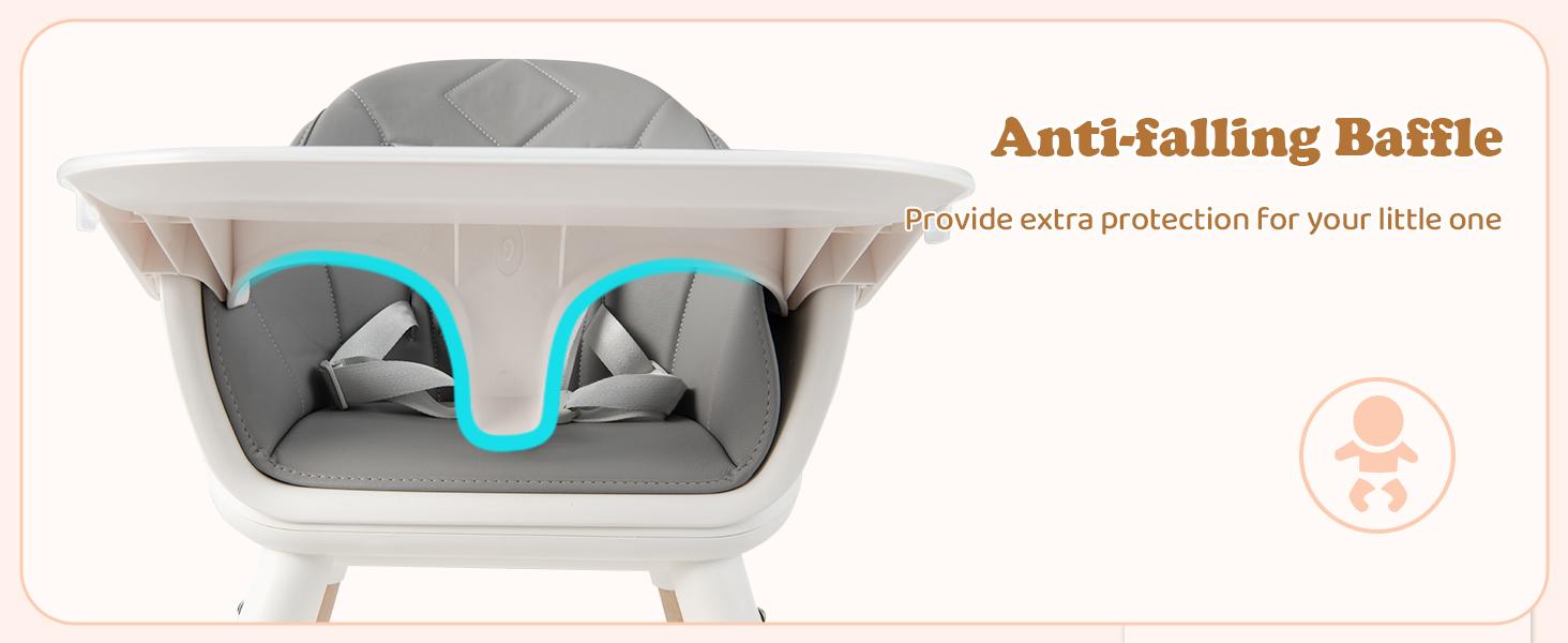 Costzon Baby High Chair, 6 in 1 Convertible Wooden High Chair for Babies & Toddlers with Adjustable Legs,, Safety Harness & Waterproof PU Cushion