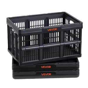 VEVOR Plastic Collapsible Storage Bins, 45L 3 Packs, Stackable Folding Storage Crates with Handles, Holds 33 lbs Per Bin, Foldable Heavy Duty Containers, Space-Saving Baskets, for Home Organizing