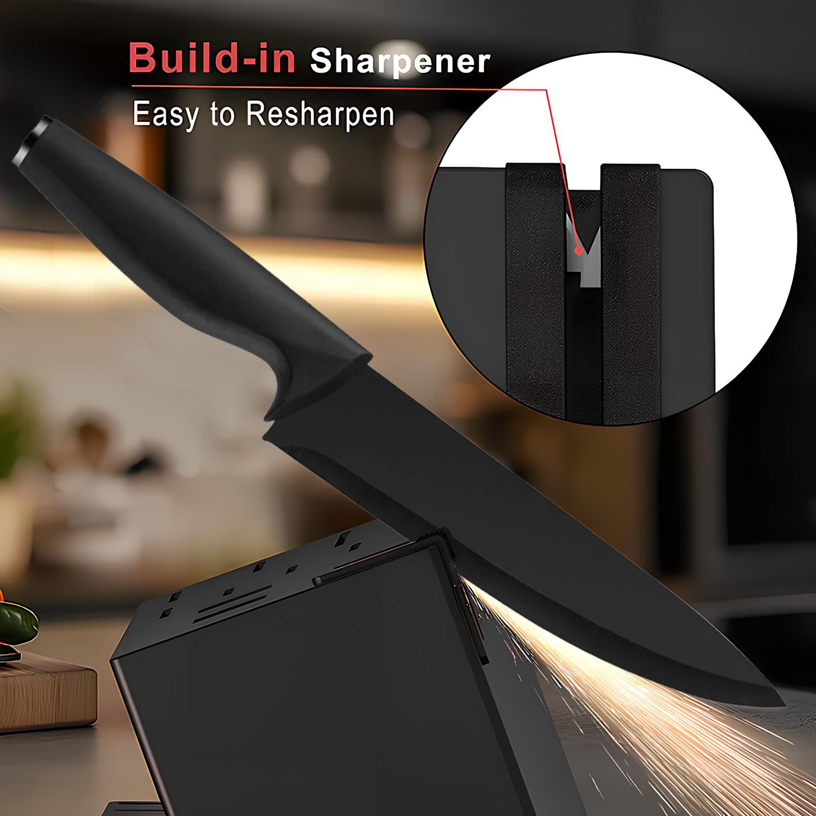 15-Piece Kitchen Knife Set – With Solid Wood & Plastic Knife Block, Including Chef's Knife, Japanese-Style Knife, Meat/Vegetable Knife, Chicken Bone Knife and German-Style Steak Knife. it's practical for home use and also ideal as a gift. Wooden Stylish