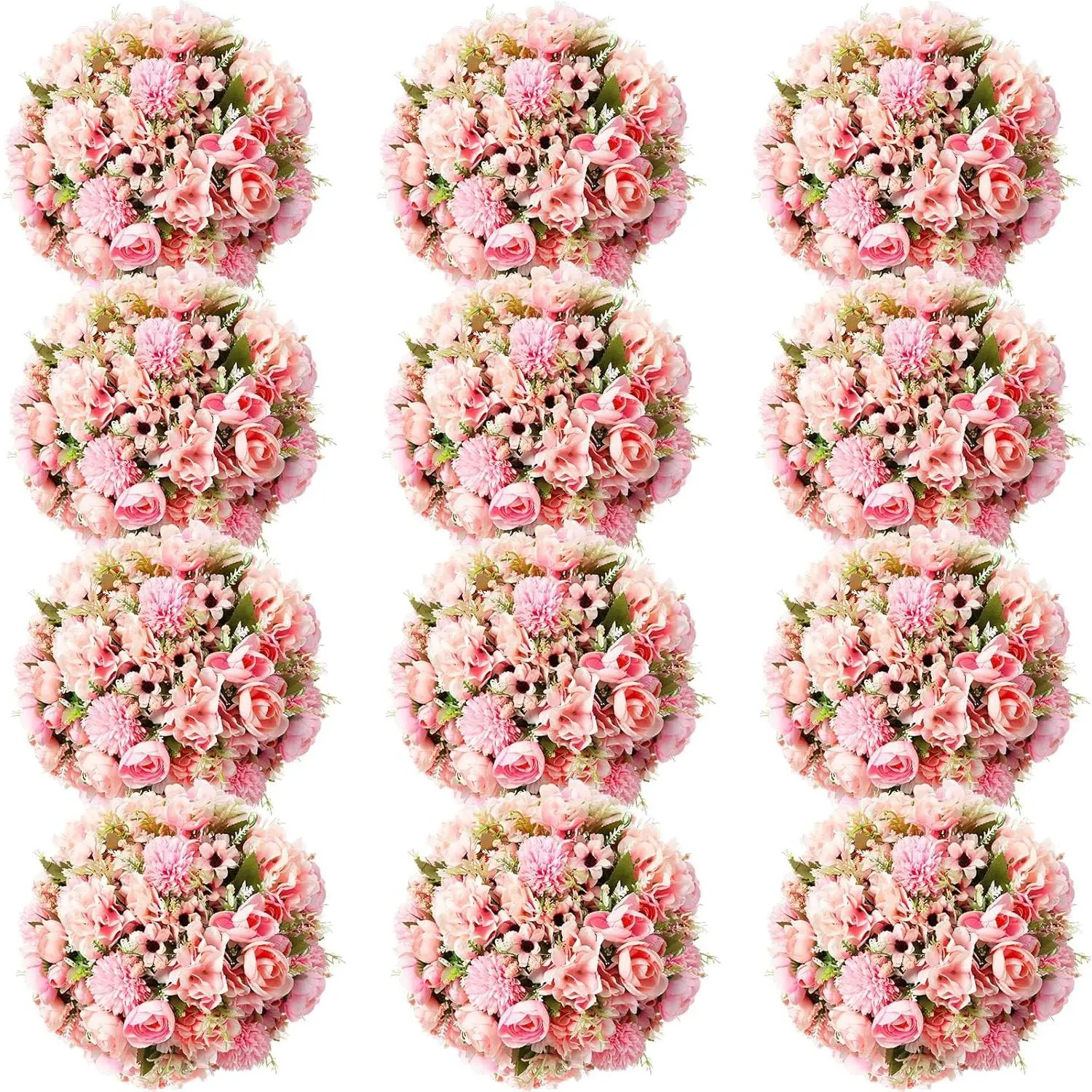12-Piece Decorative Faux Peony & Silk Rose & Hydrangea Bouquet, Artificial Nature-Inspired Plants for Wedding Table Centerpiece & Home Decor (Pink) - Bouquet Flowers for Bridal Vase Accents, Faux Peony Bouquet Artificial Flowers