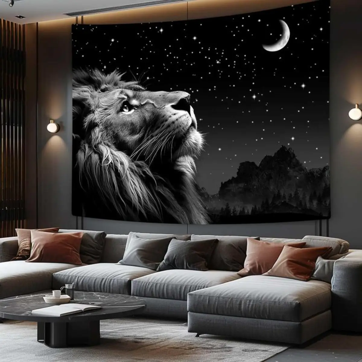 Boziqr Cool Lion Tapestry, Space Stars Moon Tapestry banner, Aesthetic Black Tapestry Wall Hanging for Bedroom Living Room Collage Dorm Room Decor  father's day gifts,gifts boyfriend,gifts for girl adults,gifts under 100 dollars,cheap stuff for your