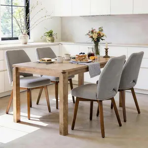 BERRY NEST Dining Chairs Set of 4, Modern Upholstered Kitchen Chairs with Unique Cutout High Back & Wood Legs, Comfortable Fabric Side Chair for Dining Room, Living Room Grey