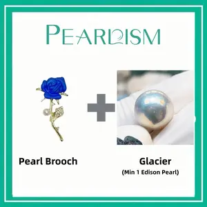 【Adee】Blue Rose Brooch+ Glacier Edison pearl  (Min 1pc Edison pearl a) [Open in live as gift]｜Freshwater hite/Pink/Blue Round Color 9-12mm pearl