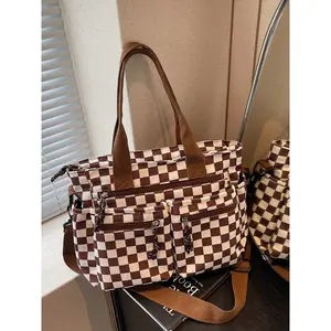 Stylish and Versatile Multi-Pocket Portable Handbag for Women, Shoulder/Crossbody Bag, Checkered Crossbody Bag