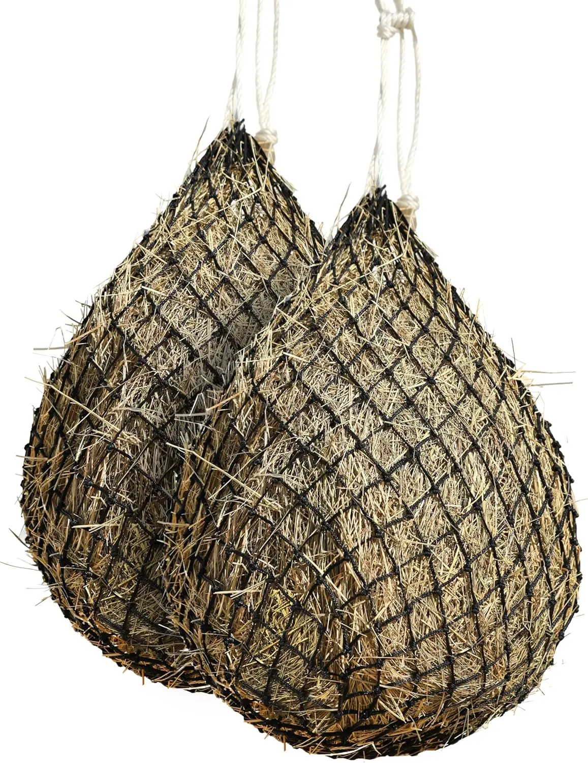 Harrison Howard 2-Pc Nylon Rope Slow Feed Hay Net for Horses, 40in Length, 2in Holes, Quality Hook, Noticeable, Easy to Fill/Load, Stretchy for Eating/Stables, Farm Animal Feeding Supplies (Black)