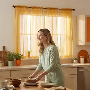 Curtain Club 4 Panels 52x63inch Kitche curtain Premium Glowing Voile Sheer Curtain Rod Pocket Light Filtering Drapery Soft Transparent Material Easy Installation for Large Windows FT2531,Sheer,Woven,Rod,Pocket,Curtains