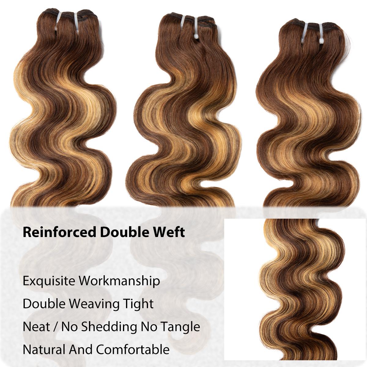 [Wequeen] #FB30 Highlight Hair Bundles Brazilian Colored Human Hair #T1B/P4/27 Body Wave Straight Quick Weave Sew in/Glue in Budget Friendly 10A