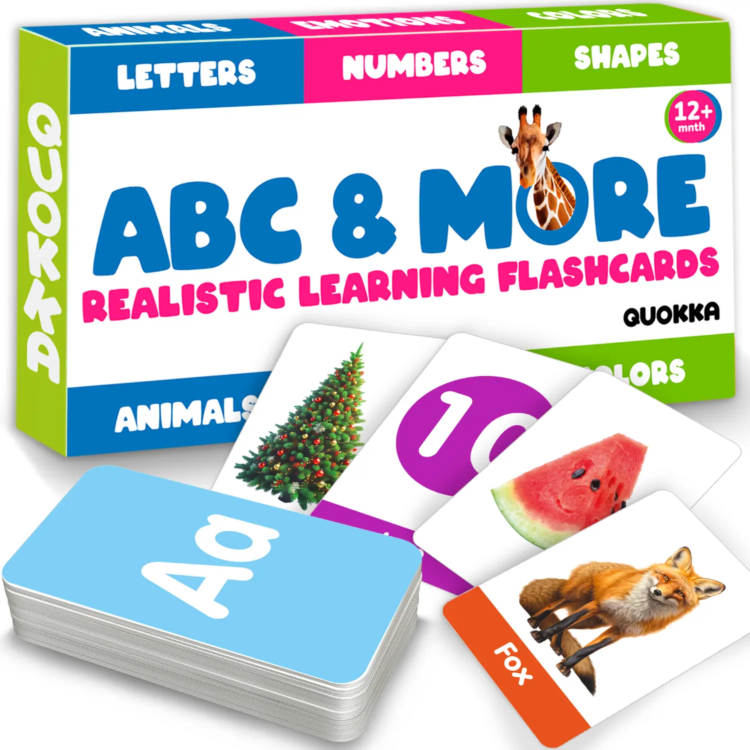 QUOKKA 60 Realistic Vocabulary Flash Cards Set - Sturdy Speech Therapy Tool for Ages 2-6, Preschool ABC/Numbers/Animals & Fruits Learning, Classroom Use, Games on Both Sides, Toddler Gifts, Word Cards, Vocabulary Flashcards Set