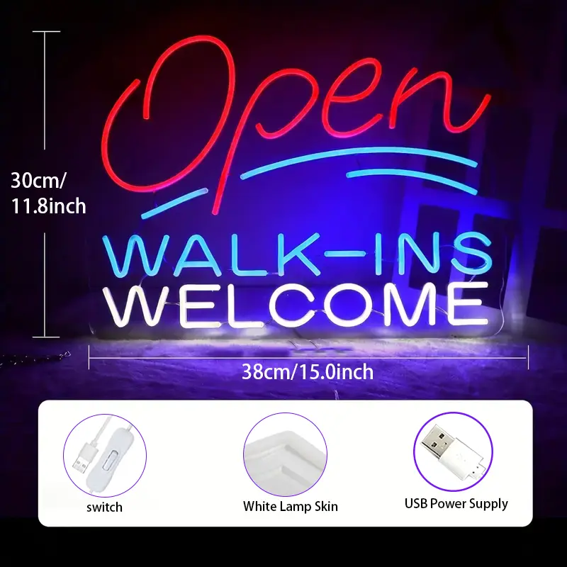 Large Open Walk Ins Welcom Neon Sign,Led Open Business Signs for Shop Bar Club Pub Super Bright Light Red Open for Barber Shop or Restaurant summerwins Led Neon Strip