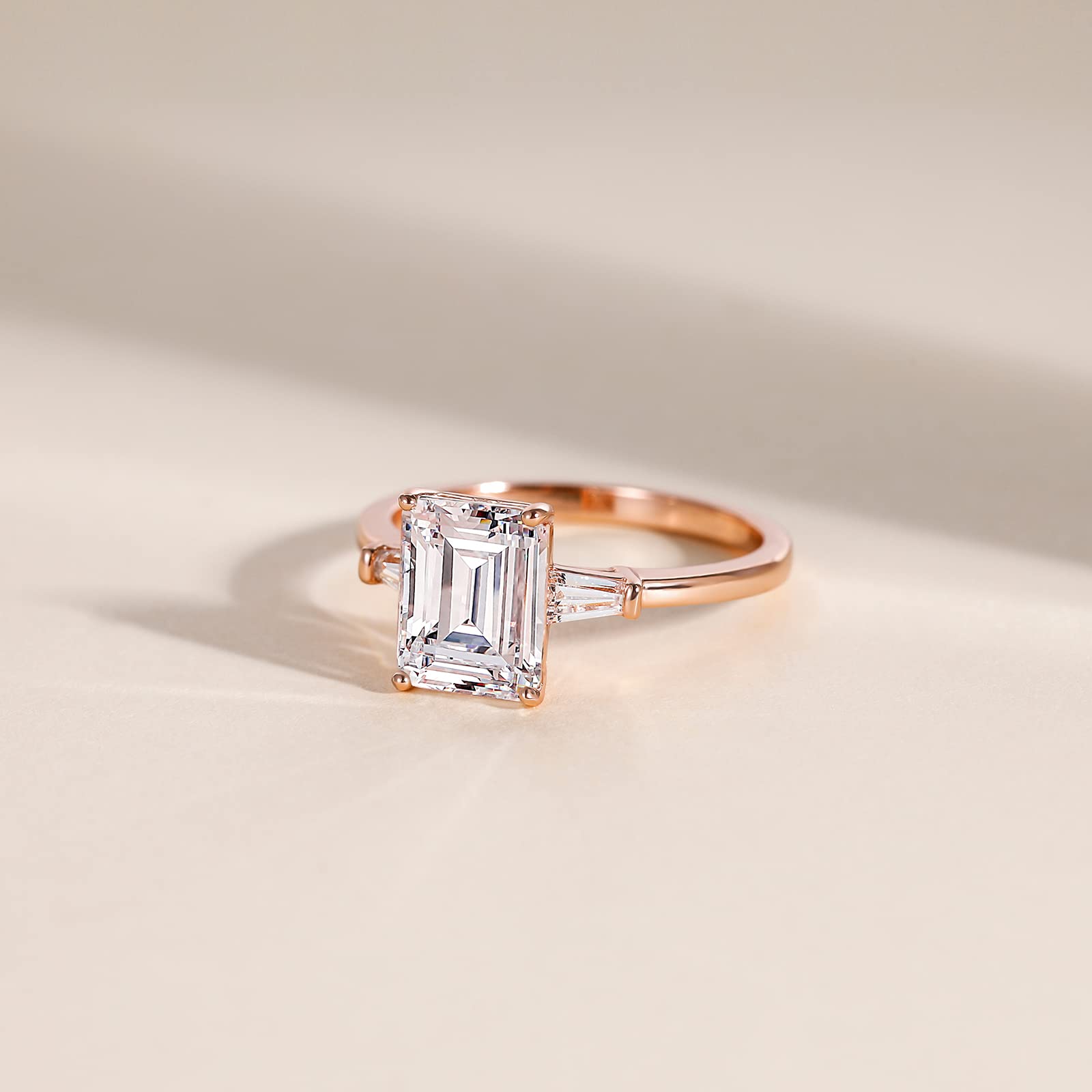 EAMTI 3CT 925 Sterling Silver Engagement Rings 3-Stone Emerald Cut Cubic Zirconia CZ Wedding Promise Rings for Her Wedding Bands for Women