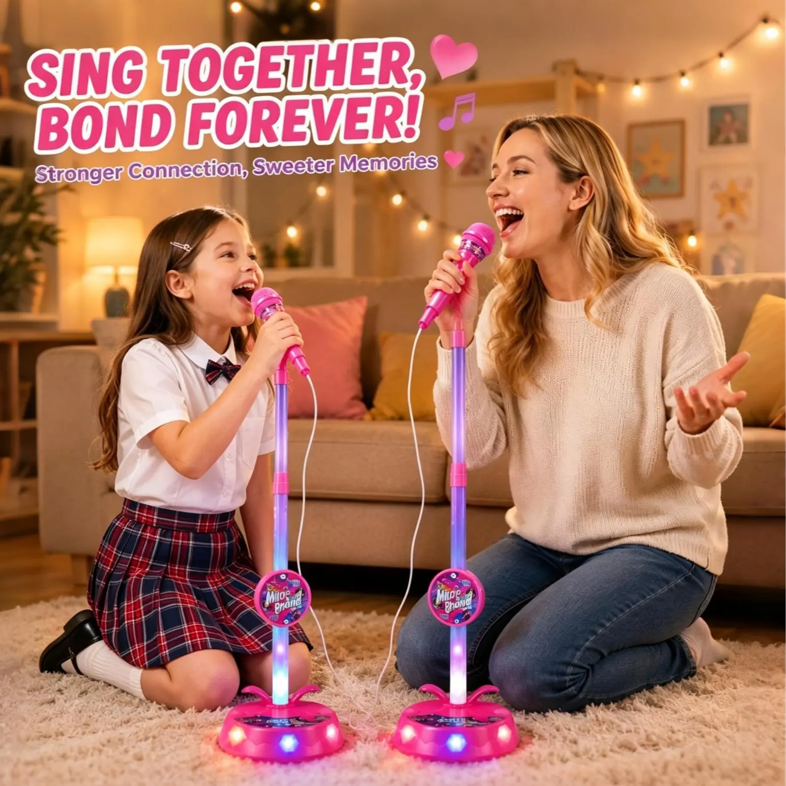 Kids Karaoke Machine with Microphone & LED Light Up Stand, Portable Singing Toy for Girls Boys Ages 3-8, Birthday Gifts for Kids, Mini Stage Performance Toy