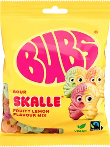 Swedish Bubs Sour Fruity Lemon Mini Skulls - Swedish Candy - BUBS Raspberry Lemonade Skulls - 90g Bag Chewy Sweet Sour Bonbon