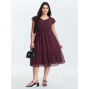 BLOOMCHIC Textured Chiffon Flutter Sleeve Midi Dress 2026 Summer Vibes Swimweek,Spotlight,Summer wins,Deals for you days