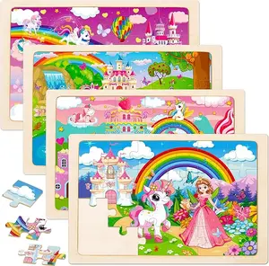Puzzles for Kids Ages 3–6, Unicorn Princess Wooden Jigsaw Puzzles 4 Pack, 24 PCS Educational Preschool Toddler Puzzles, Montessori Learning Toys & Birthday Gifts for Girls and Boys Ages 3, 4, 5, 6