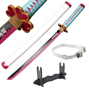 31 inches Bamboo Wooden Demon Slayer Sword Kanroji Mitsuri Cosplay Swords with white Belt & Holder Stand Display Anime Fans for Halloween Role Playing Props Cosplay Collection Decoration Christmas Gift Birthday