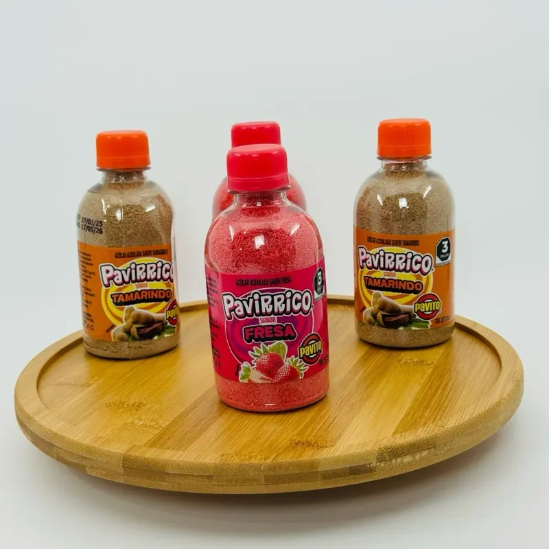 Pavirrico Bottle -250 Grams of Sugary Granulated Powders - Fruity Sweet Candy - Tamarindo & Fresa Options Available - Mexican Brand