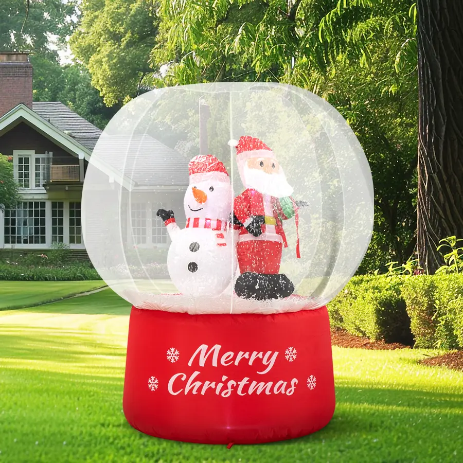 4FT Light-Up Christmas Inflatable Snow Globe Decor - Santa-Claus & Snowman Gift-Giving Scene, ABS Magical Xmas Garden, Lawn Party Decor for Indoor/Outdoor Use