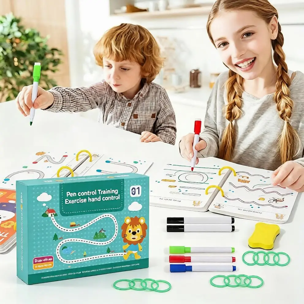 64-Sheet Magic Drawing Copy Flashcards Kit with 8 Markers, Toddler Learning Activities Tool for Ages 3-8, Preschool Flashcards & Learning Cards to Boost Hand-Eye Coordination, Graphic Thinking, Writing Control & Drawing Skills