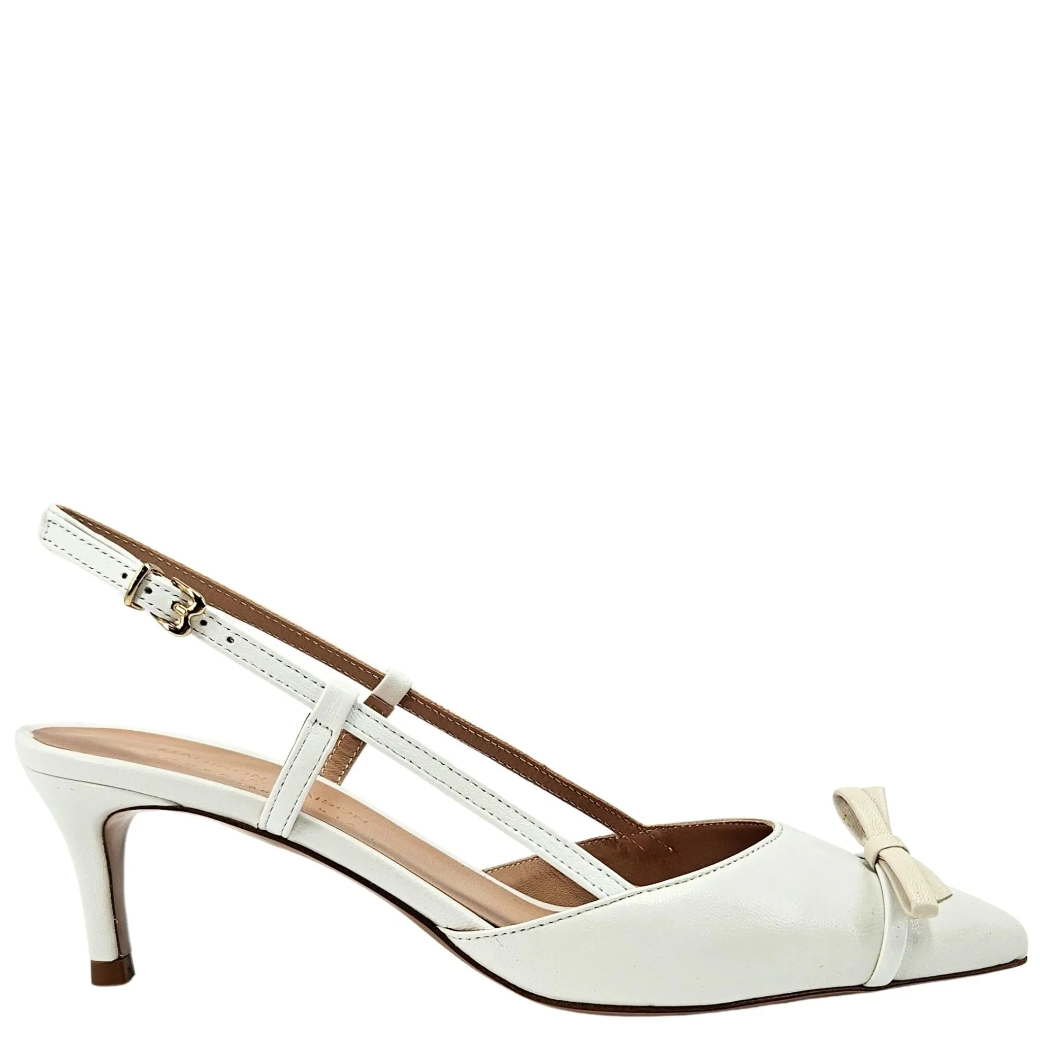 Alessia White Leather Kitten Heel Slingback