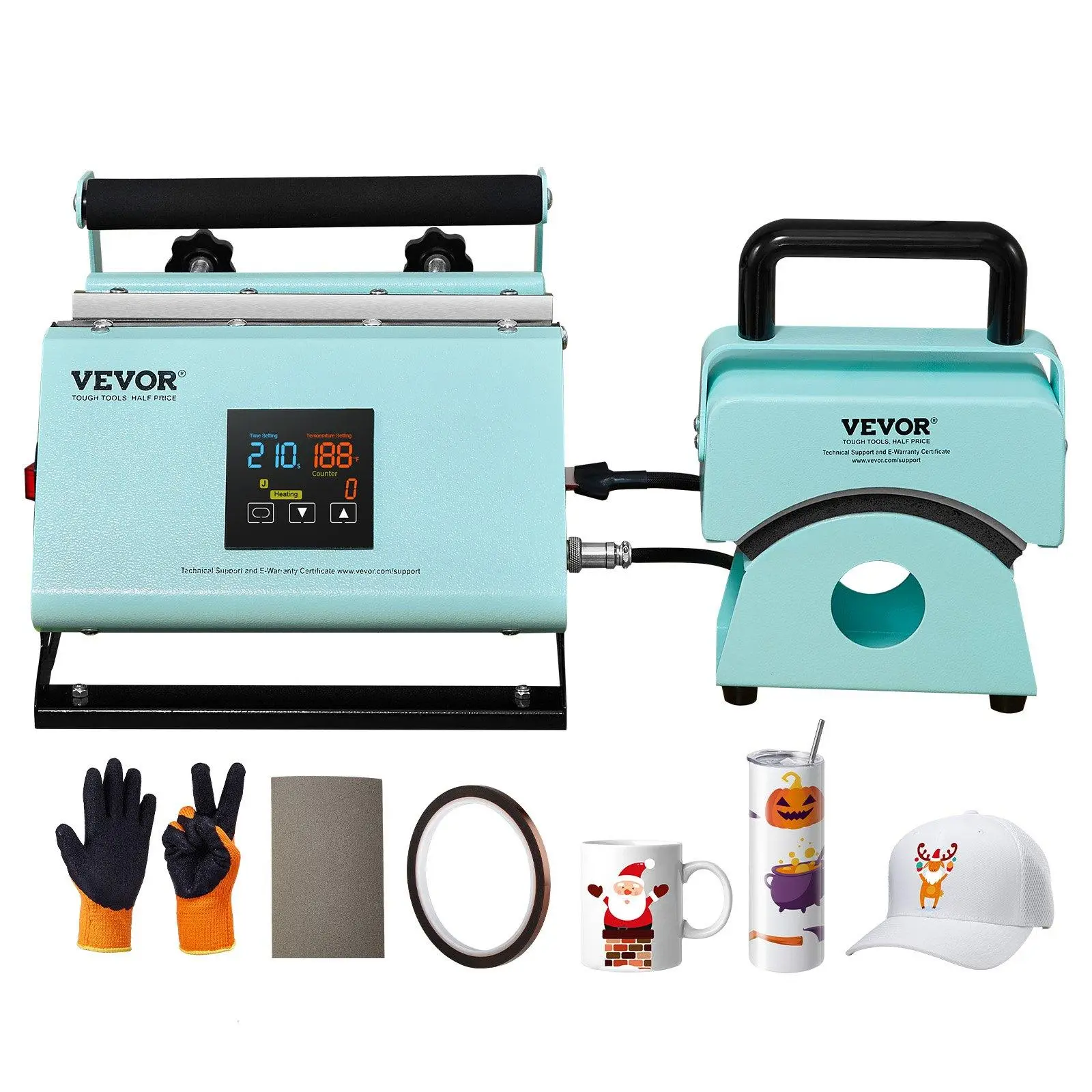 【Backtoschool】VEVOR Dual Function 2-in-1 Ceramic Tumbler & Cap Hat Heat Press Machine for 11 oz to 30 oz Mugs, DIY Projects with Auto Alarm, 2-In-1 Customization
