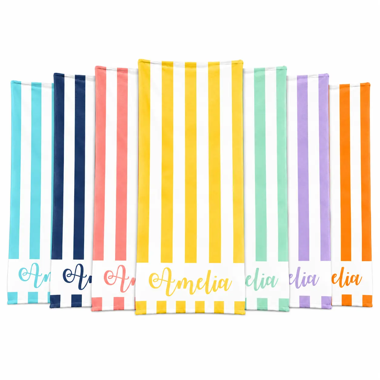 Customizable Vibrant Striped Cotton-Microfibre Beach Towel with Custom Name Print - Multi-Size (50×100 cm,75x150 cm), Quick Dry, Fade Resistant, Lightweight, Wrinkle Resistant, Ideal for Pool, Beach, Child Gifting, Picnics, Personalized Name Print