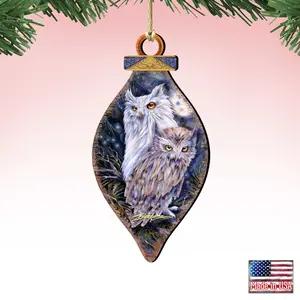 Designocracy 8591902-JB-S2 Handmade Artistic Night Watch Owls Wooden Ornaments - 5x5.5 in., Set of 2, Festive Home Decoration, Outdoor Gift