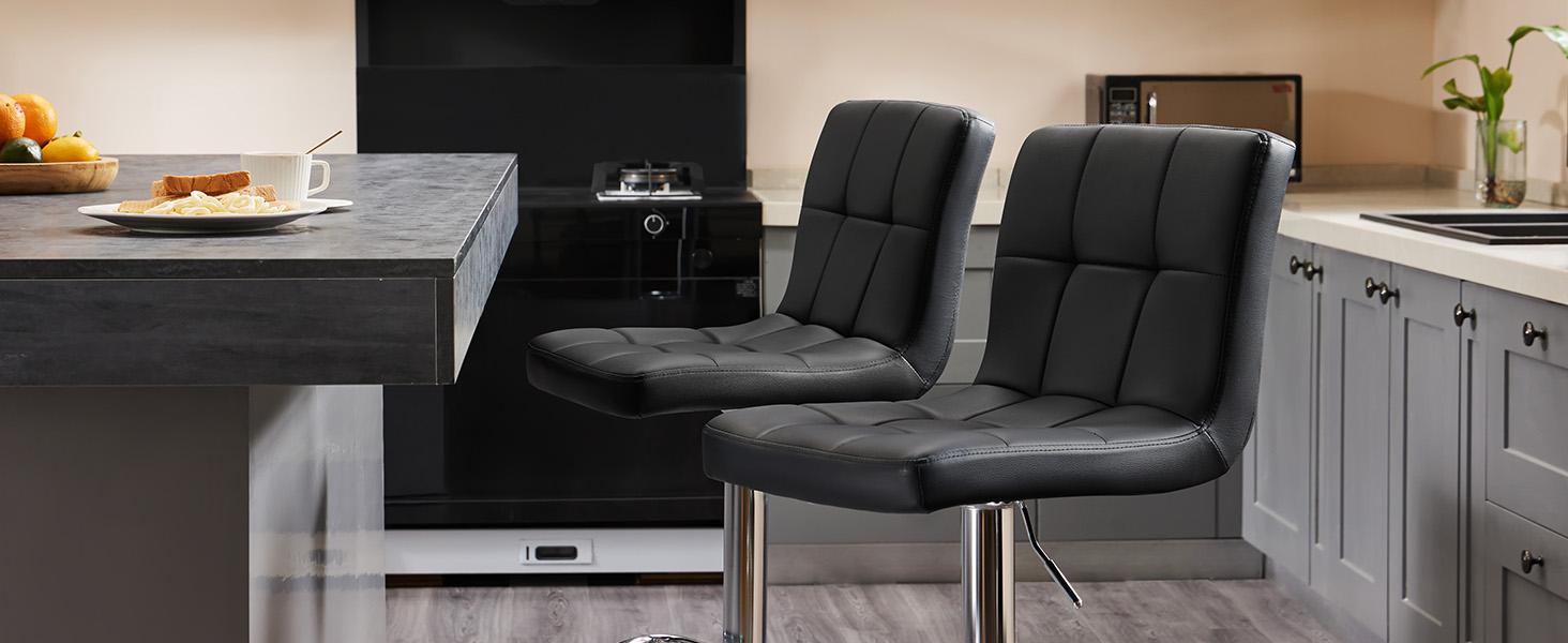 【Deal】Sweet Furniture Set of 2 PU Leather Adjustable Swivel Barstools with Back and Armless Design Hydraulic Kitchen Counter Height Bar Stools