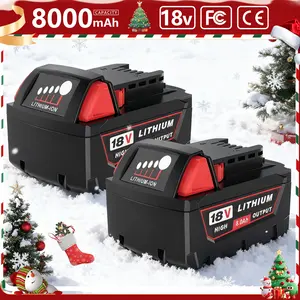 2Packs 8.0Ah M18 18V Lithium Replacement Battery for Milwaukee 48-11-1862 48-11-1852 48-11-1882 Cordless Power Tools High Output LED Indicator Safety Protection