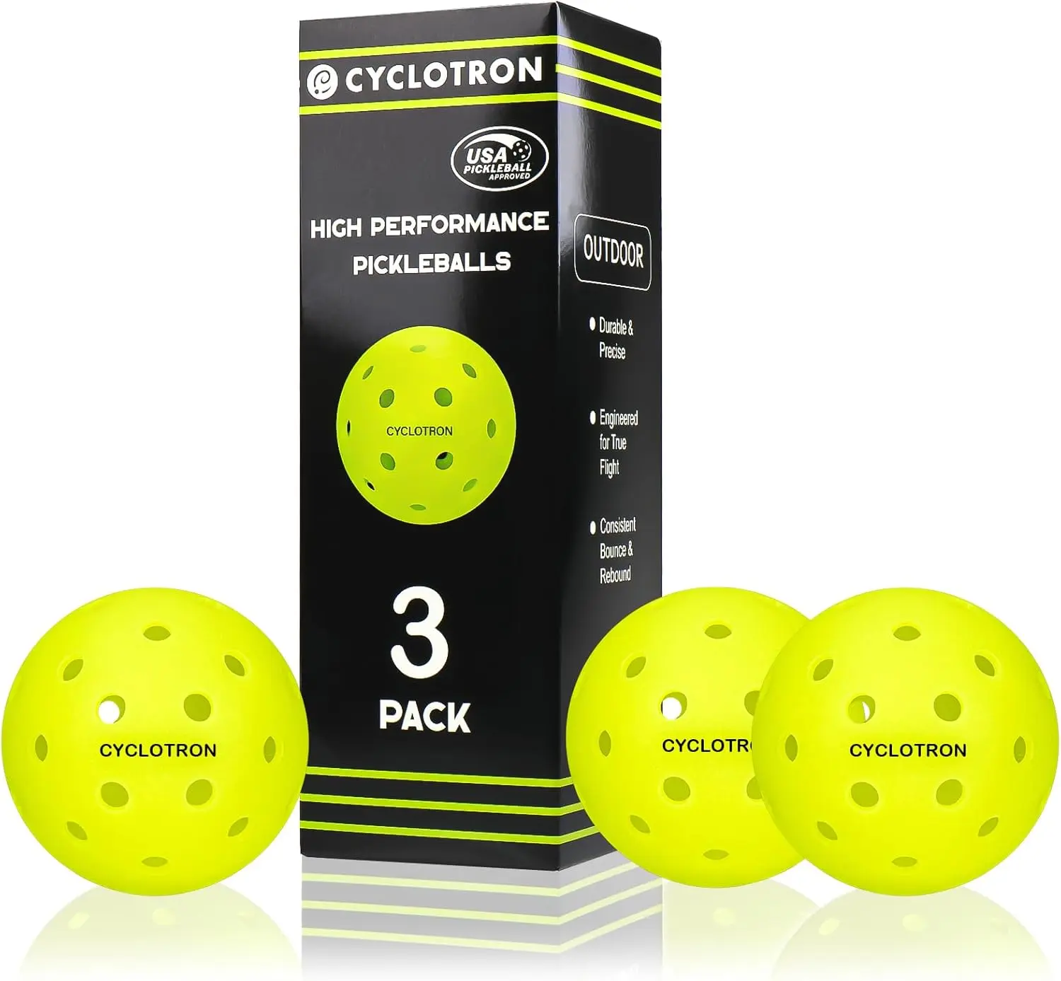 USAPA Approved 40-Hole Pickle Ball, Seamless HDPE Outdoor Balls for Pro Competition, High-Visibility Neon Yellow - 3/6 Pack