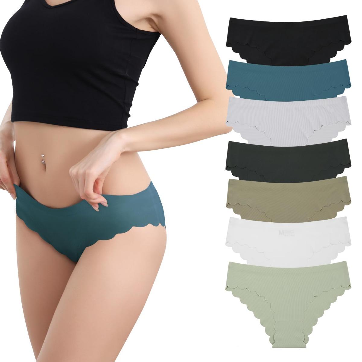 Seamless Briefs Underwear for Women Ice Silk Fabric Feel  Bikini Breathable Hipster Wavy Sides Invisibles Panties 7 Pack S-XL Comfortable Womenswear Anniversary Gifts Compression Everyday