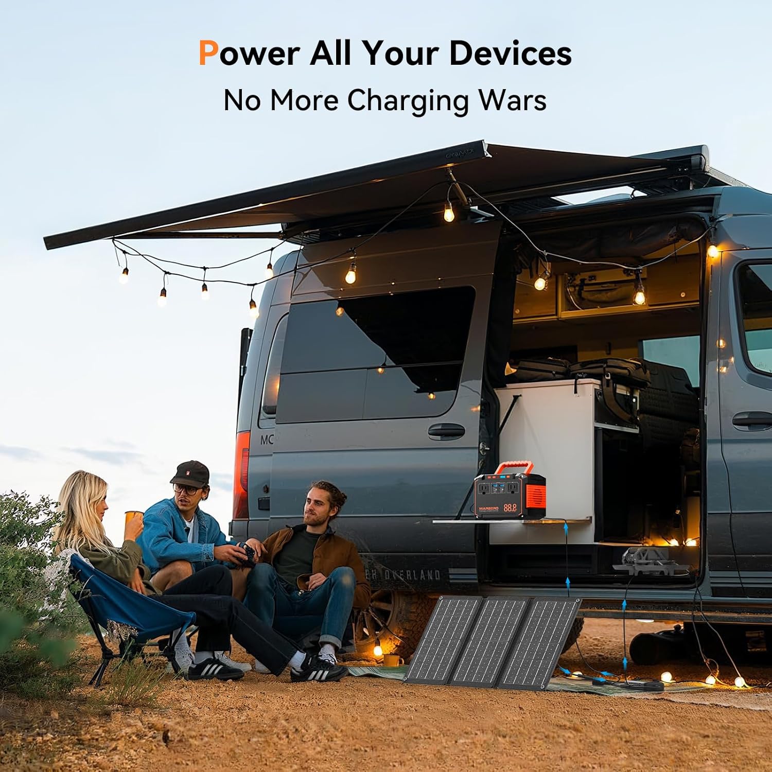 MARBERO 88.8Wh Solar Generator with 30W Solar Panel Portable Power Station with 2 x 100W AC Outlets(150W Surge) 6 Output Ports Built-in Flashlight for Camping Essentials Power Outage Outdoor Emergency MARBERO 88.8Wh Solar Generator with 30W Solar Panel Portable Power Station with 2 x 100W AC Outlets(150W Surge) 6 Output Ports Built-in Flashlight for Camping Essentials Power Outage Outdoor Emergency