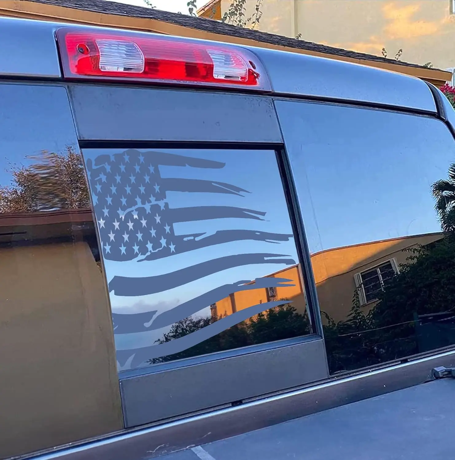 Matte Black Distressed American Flag Premium Vinyl Decal, Sierra-Fit for 2019-2026 Chevy Sierra Silverado Rear Middle Window, Rugged Flag Look Truck Decals, Patriotic Vehicle Exterior Decoration Accessory
