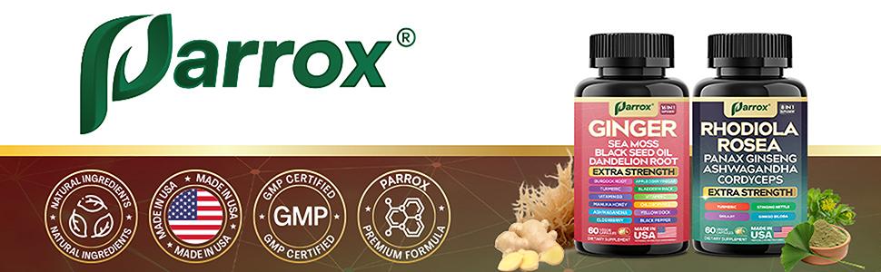 PARROX Health Boost Bundle - Ginger & Rhodiola Rosea Multivitamin Supplement - Gut Support, Energy, Mental Focus, & Overall Wellness - 60 Capsules - Made in USA