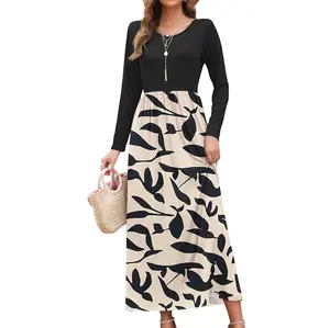 AUSELILY 2025 Fall Women Long Sleeve Loose Round Neck Maxi Dresses Casual Long Dresses with Pockets Christmas Dress SpringStatements