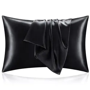 2 Pack Satin Pillowcase for Hair and Skin - Super Soft Cooling Silk-Like 20"x30" Queen Size Black with Envelope Closure, Perfect Gift for Women Men